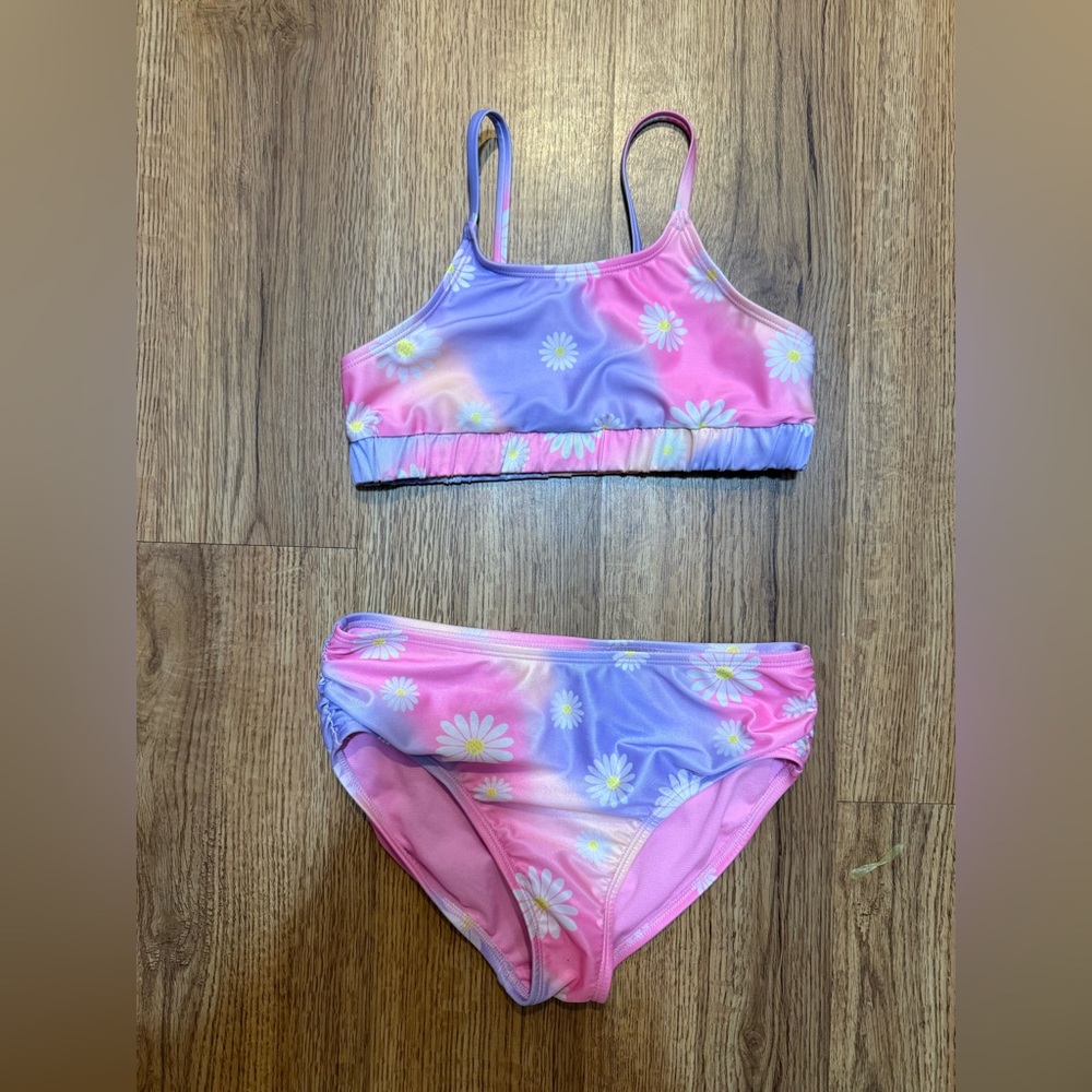 Wonder Nation Pink and Purple Daisy Bikini Size 7/8